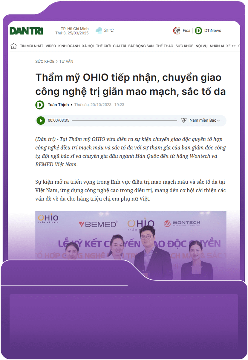 Thẩm mỹ OHIO tiếp nhận, chuyển giao công nghệ trị giãn mao mạch, sắc tố da